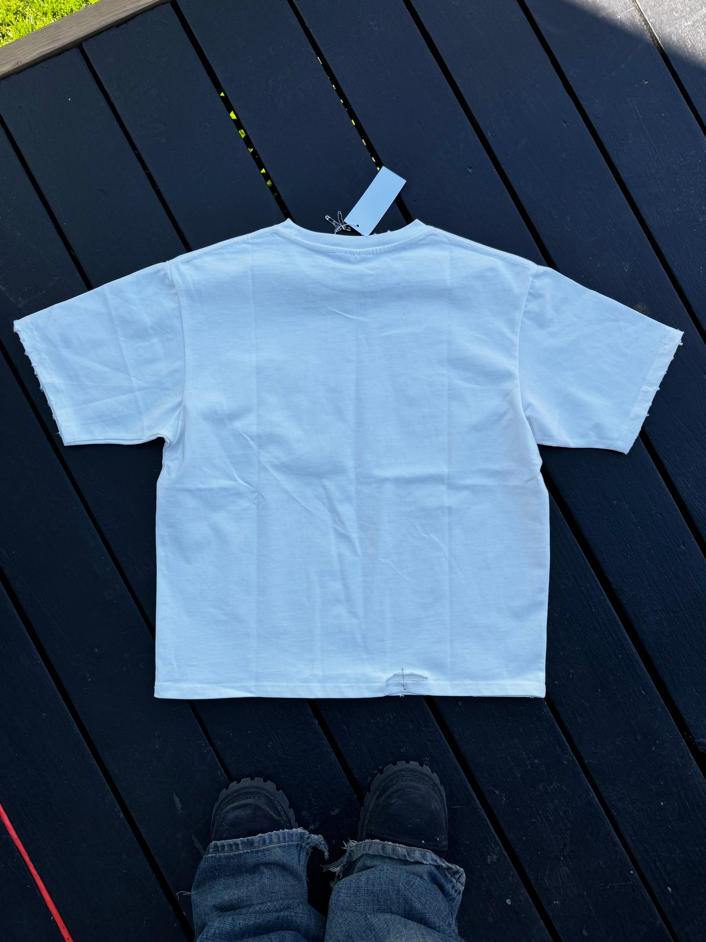 Distressed Pocket Tee Blanc