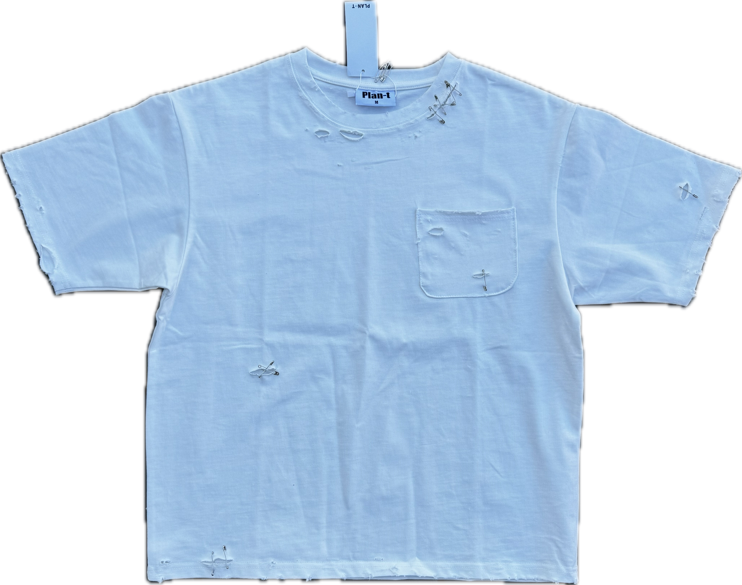 Distressed Pocket Tee Blanc