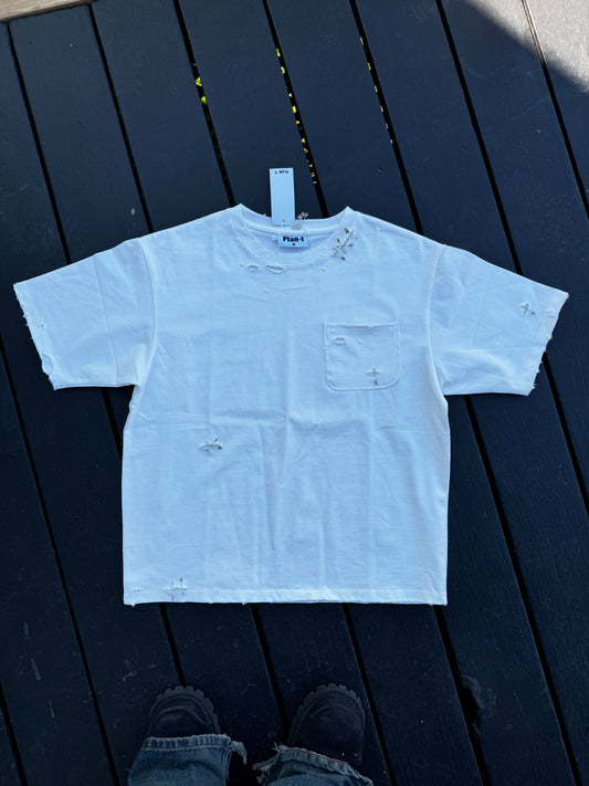 Distressed Pocket Tee Blanc