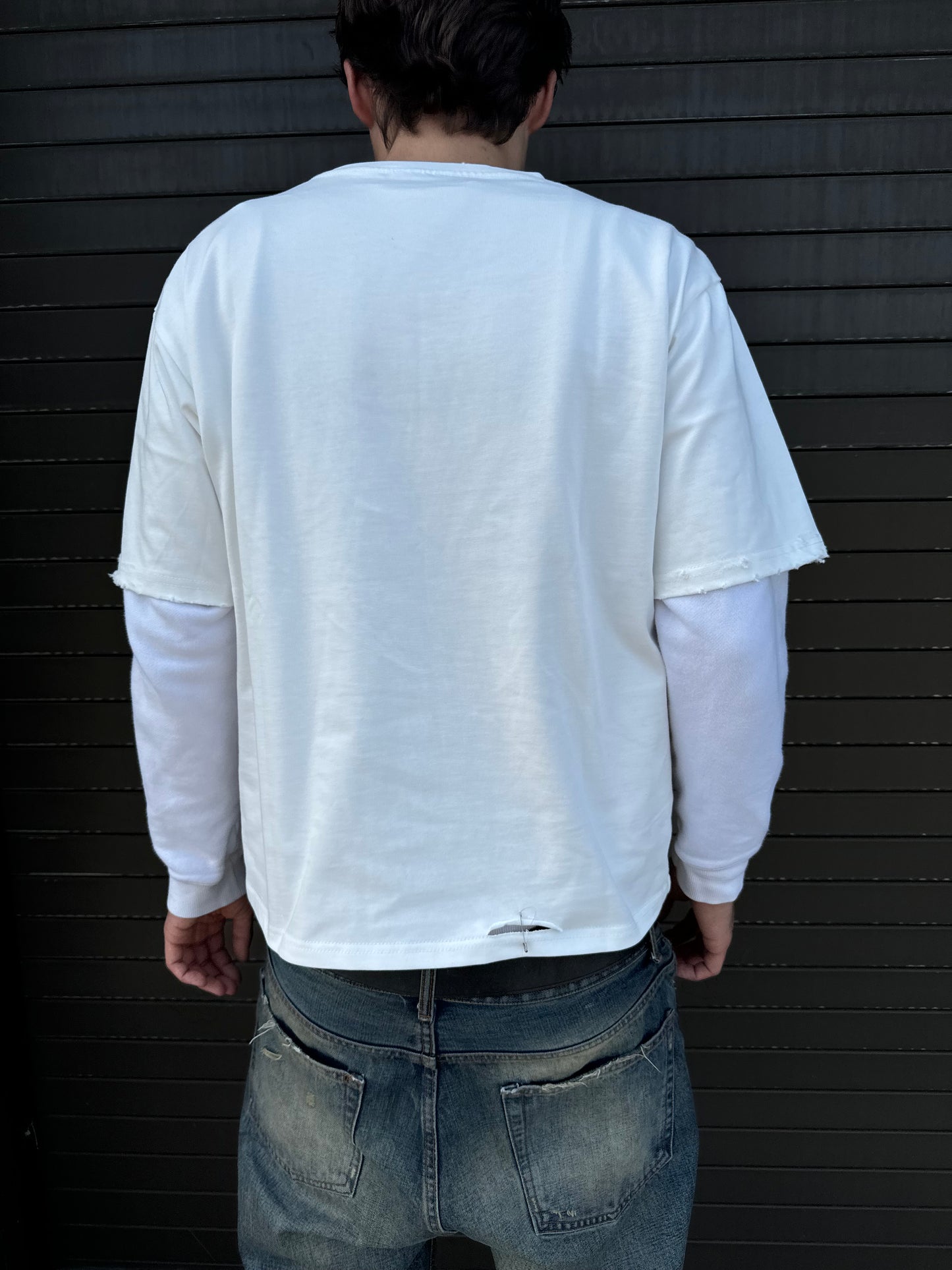 Distressed Pocket Tee Blanc
