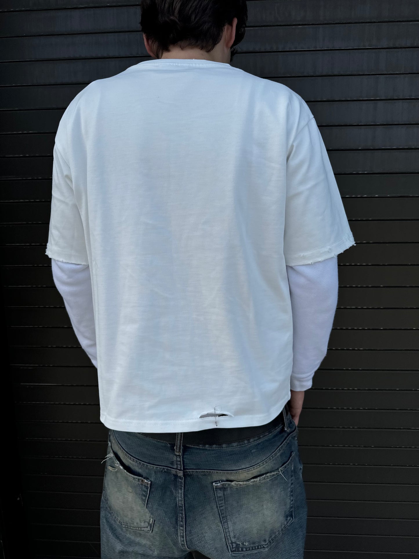 Distressed Pocket Tee Blanc